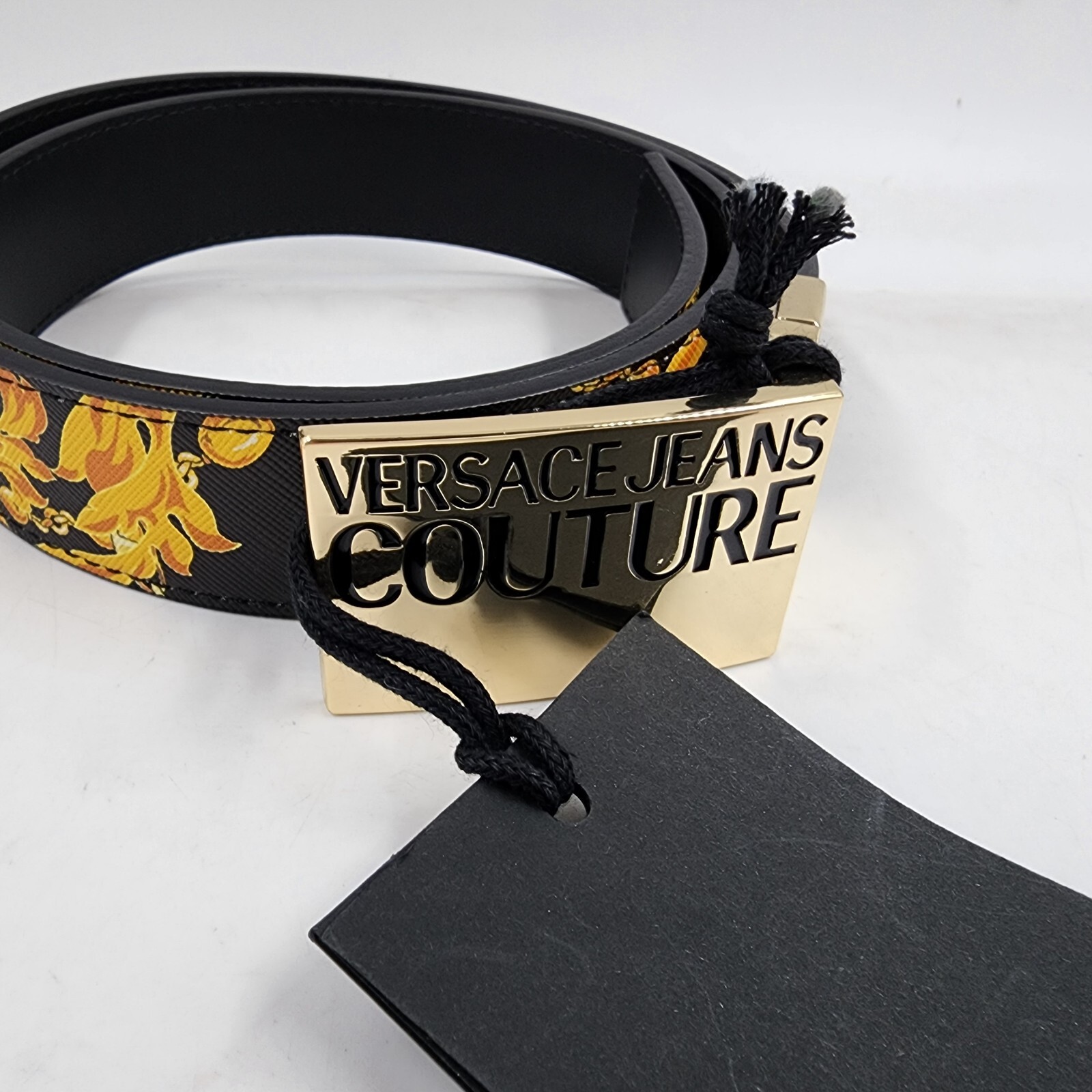 Versace Jeans Couture Signature Plate Buckle Adjustable Belt Men's Black/Gold 32 - Picture 12 of 22