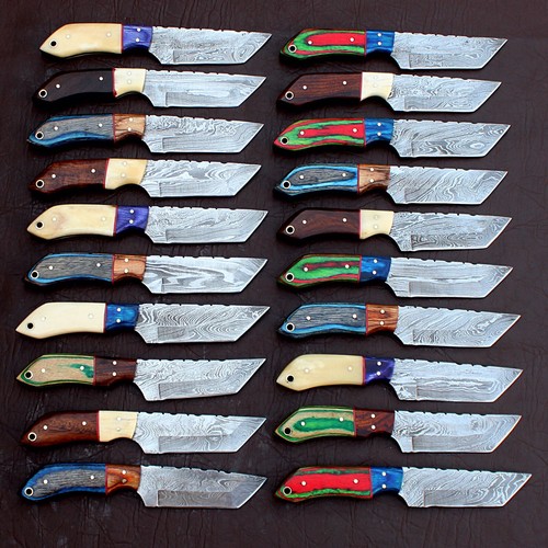 LOT OF 20 CUSTOM HANDMADE DAMASCUS STEEL FULL TANG SKINNER HUNTING TANTO KNIFE