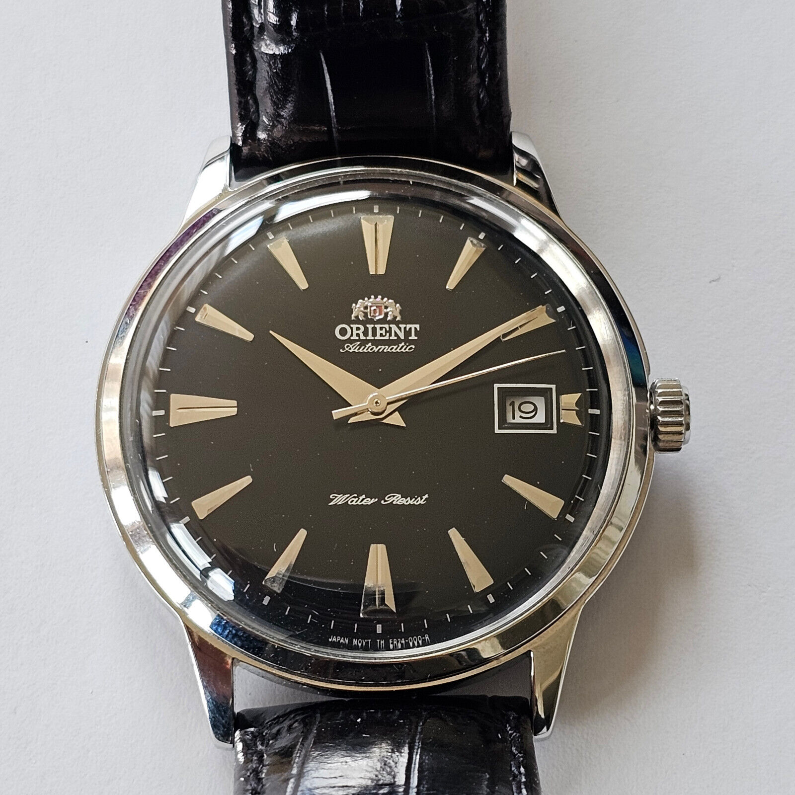Nos Orient Tank Producer Watch Automatic semi skeleton Black