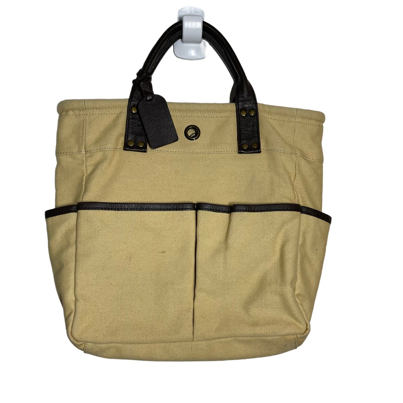 LEVENGER Canvas Leather Tote Shopping Bag Beige And Brown Leather eBay