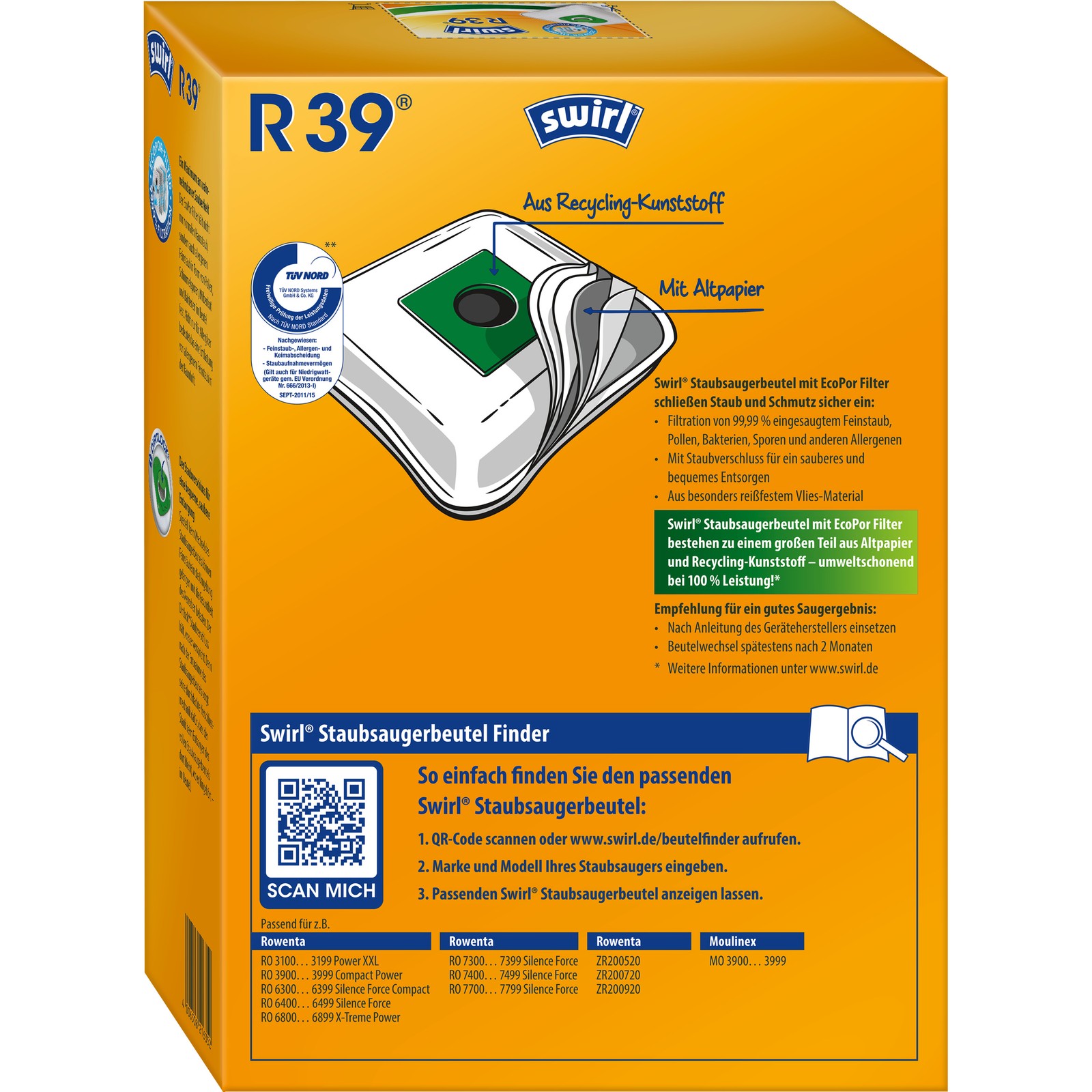 SWIRL Staubsaugerbeutel R 39 EcoPor für Rowenta Moulinex 3er-Pack 12 Beutel - Bild 2 von 11