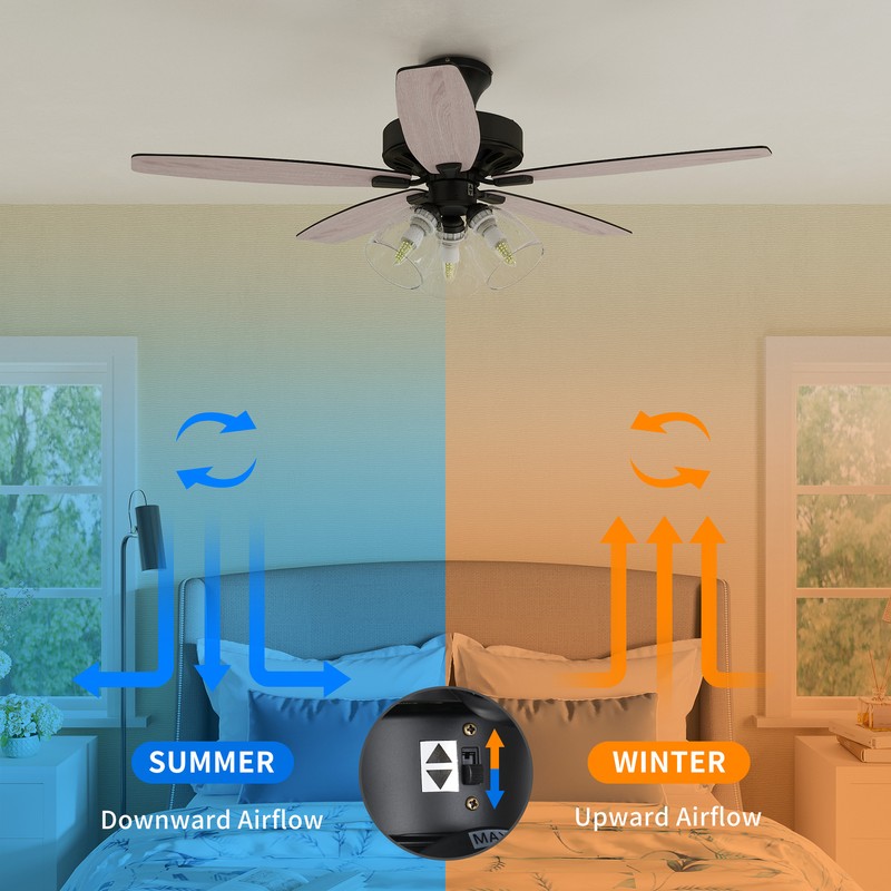 52'' Farmhouse Ceiling Fan Light with Remote Control Fan Lamp for Indoor Outdoor