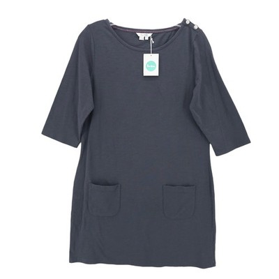 NWT BODEN Dress Dark Gray 100% Cotton 3/4 Sleeve Button Detail Pockets US 10