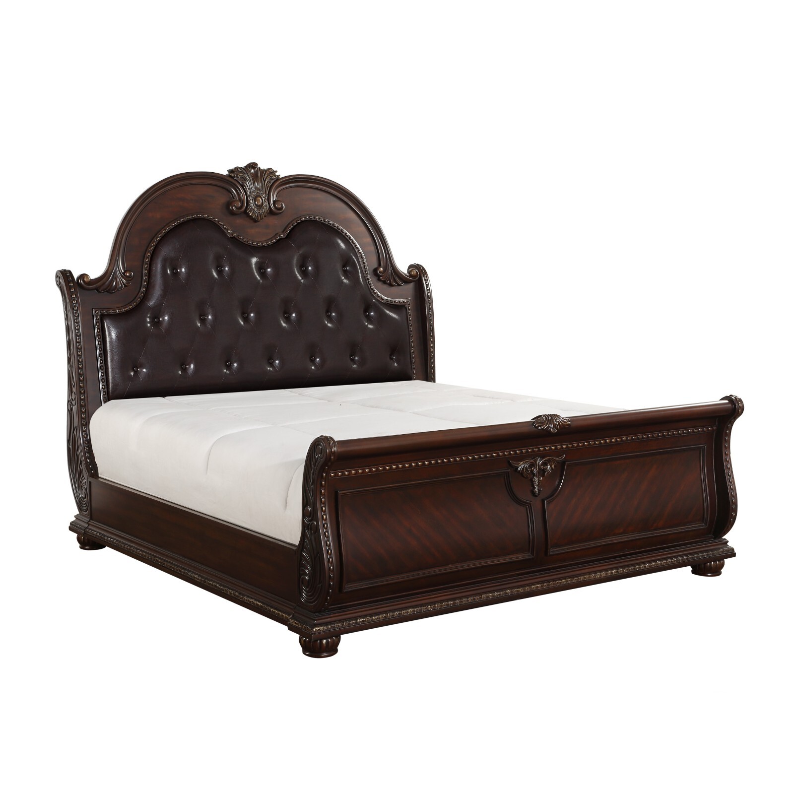 NEW Sleigh Dark Cherry Brown Espresso Master Bedroom Set Marble Top Traditional