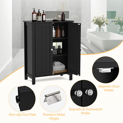 Costway 2-Door Bathroom Floor Storage Cabinet Space Saver Organizer Black