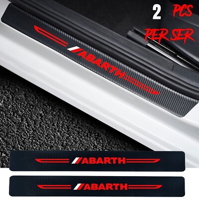 2 Pcs For Fiat 500 Abarth Carbon Fiber Leather Car Door Sill Protector Sticker