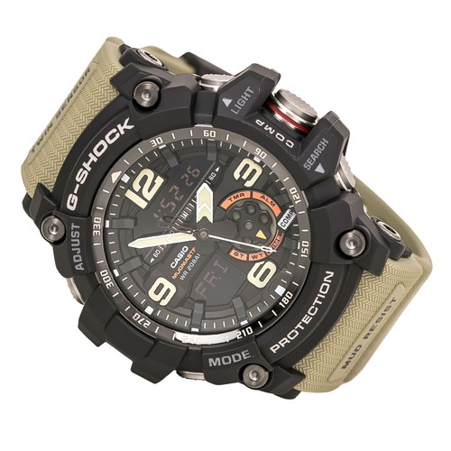 Pre-owned Casio Gg1000-1a5 Gent's Mudmaster Ana-digi Brown Resin Band Watch