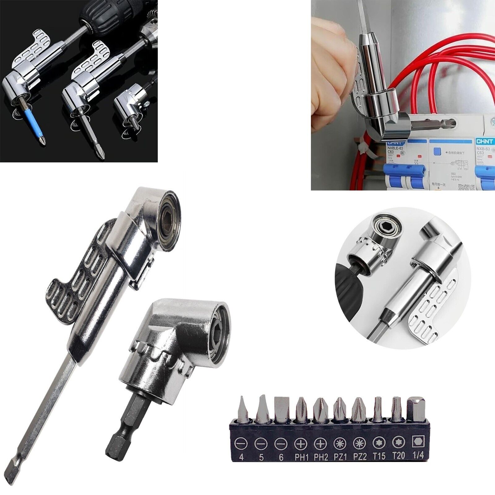 105 Degree Right Angle Drill Adapter, Corner Tool Screw Hub, Right Angle Drill Head, Right Angle Drill Bit Attachment, Extension Bit Power Screwdriver Socket Adapter, Right Angle Drill Attachment