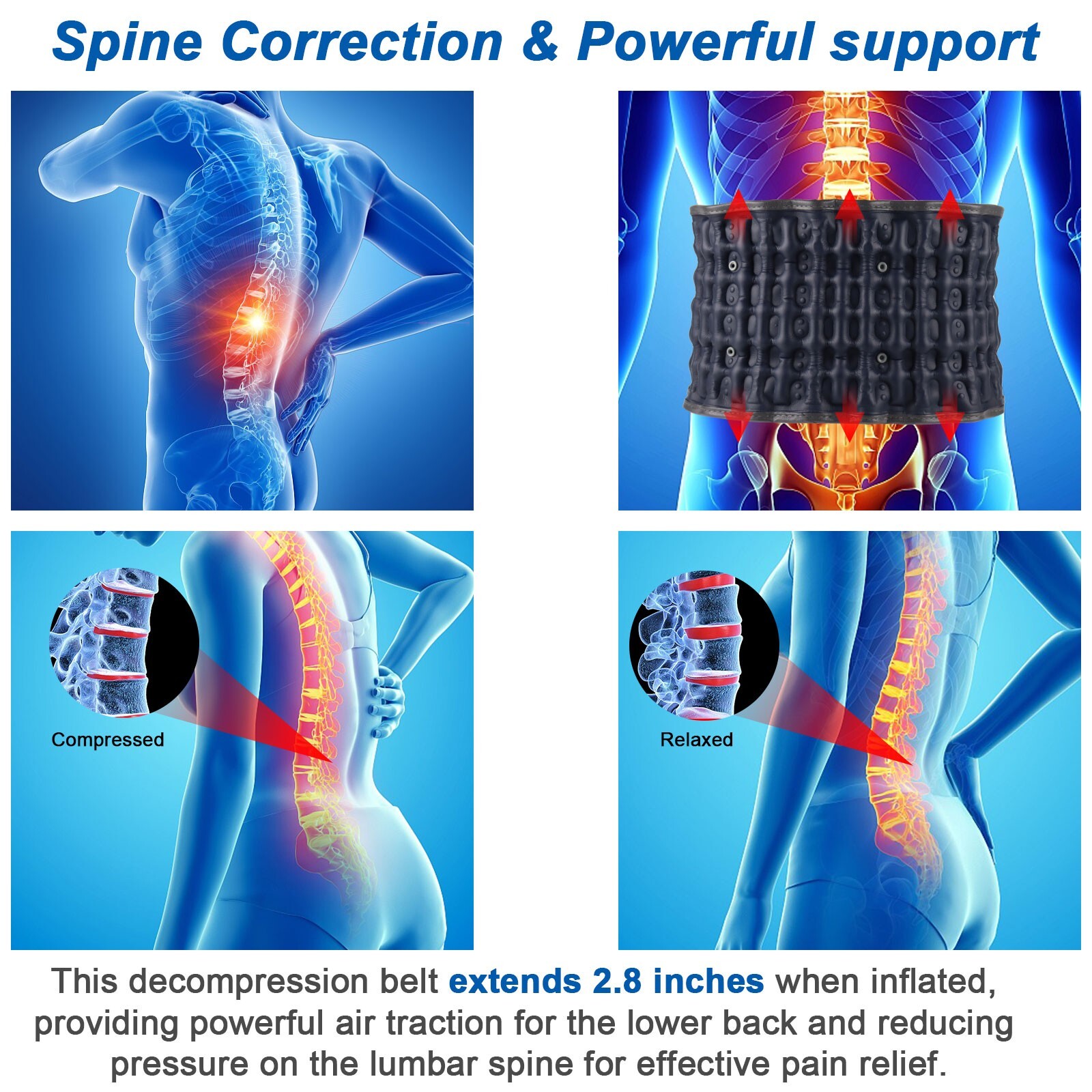 Decompression Back Belt -Support Belt for Men & Women Lower Back Pain Relief