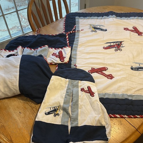 SWEET JOJO DESIGNS NURSERY/CRIB 4-PIECE SET - VINTAGE AIRPLANES - RED/WHITE/BLUE