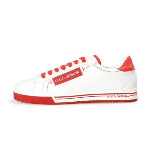Pre-owned Dolce & Gabbana Men's "u_roma" 100% Leather Low Top Sneakers Shoes In White/red