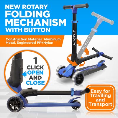 Hurtle 3 Wheeled Scooter for Kids - Foldable Stand Child Toddlers Toy Kick Sc...