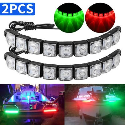 2X Red Green Waterproof LED Marine Boat Yacht Deck Bow Pontoon Navigation Light