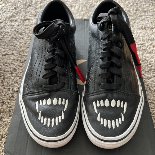 VANS Old Skool Fangs Black Leather Halloween Shoes Womens