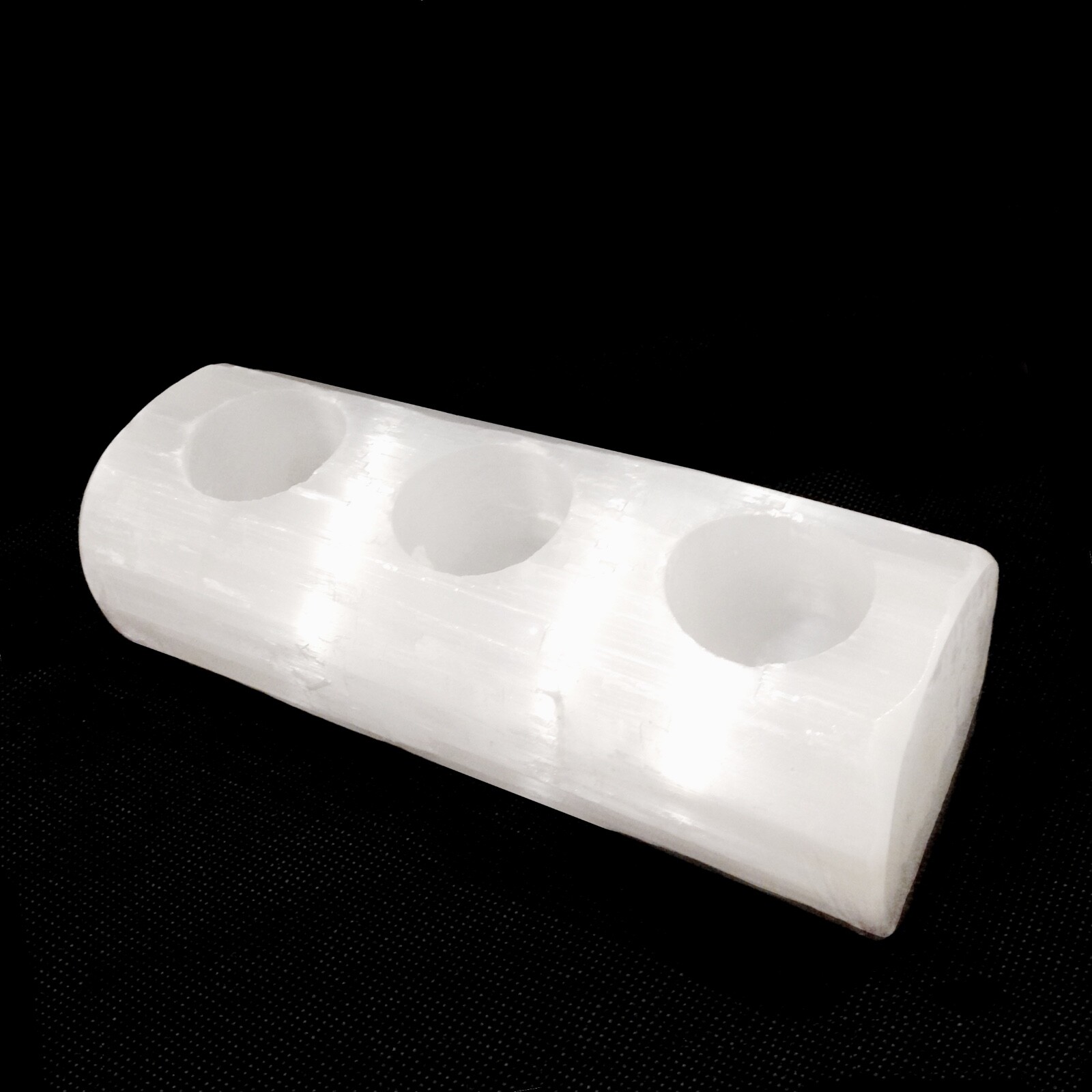 SET OF 2 ~ Natural Selenite Crystal Candle Holder 3 Hole Log Handmade CHARGE