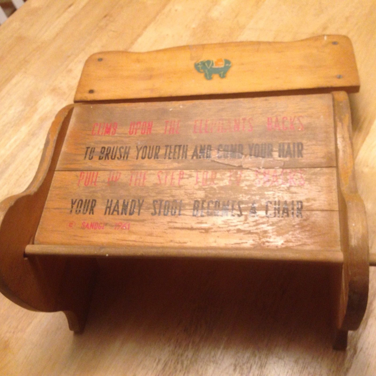 Vintage Child's Wooden Folding Chair | Step Stool  Elephant Design