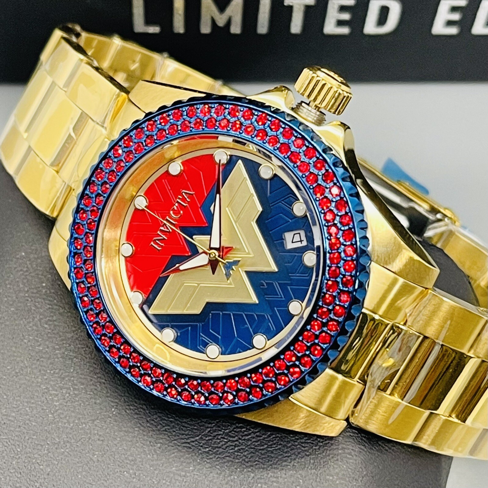 Invicta DC Comics Wonder Woman 40mm Limited Ed Gold Case Jewel Bezel Swiss Watch eBay