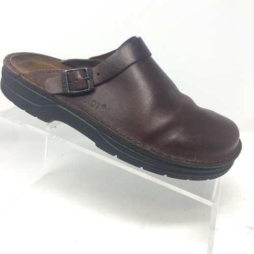 NAOT Brown Leather Buckle Trim Mules Slip On Womens Shoes EU 42 US 11