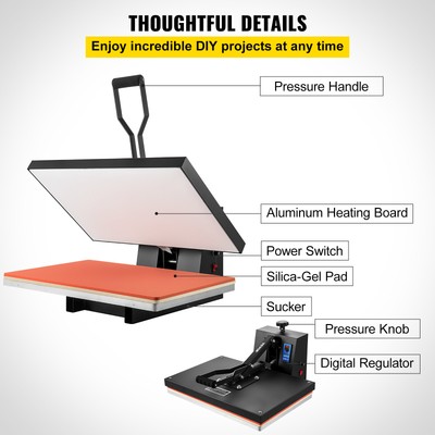 VEVOR Heat Press Machine 16" x 24" Clamshell Sublimation Printer for T-shirt