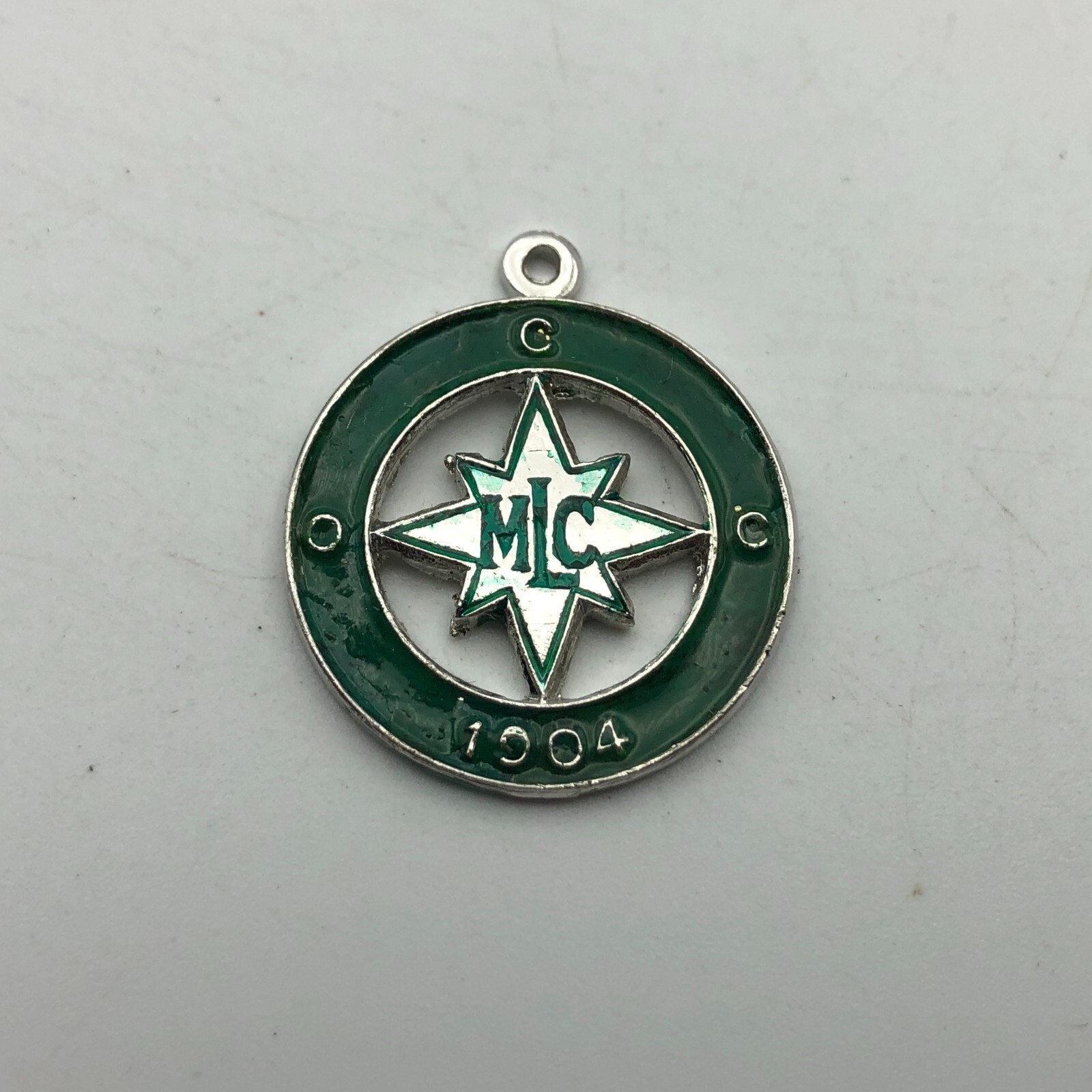 Vtg MLC Methodist Ladies 1904 College Medal FOB Pendant Award Green Enamel M7