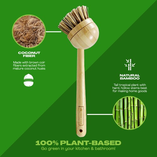 JuneLily Eco Friendly Coconut Dish Brush Vegan for Kitchen Bathroom Dishwashing