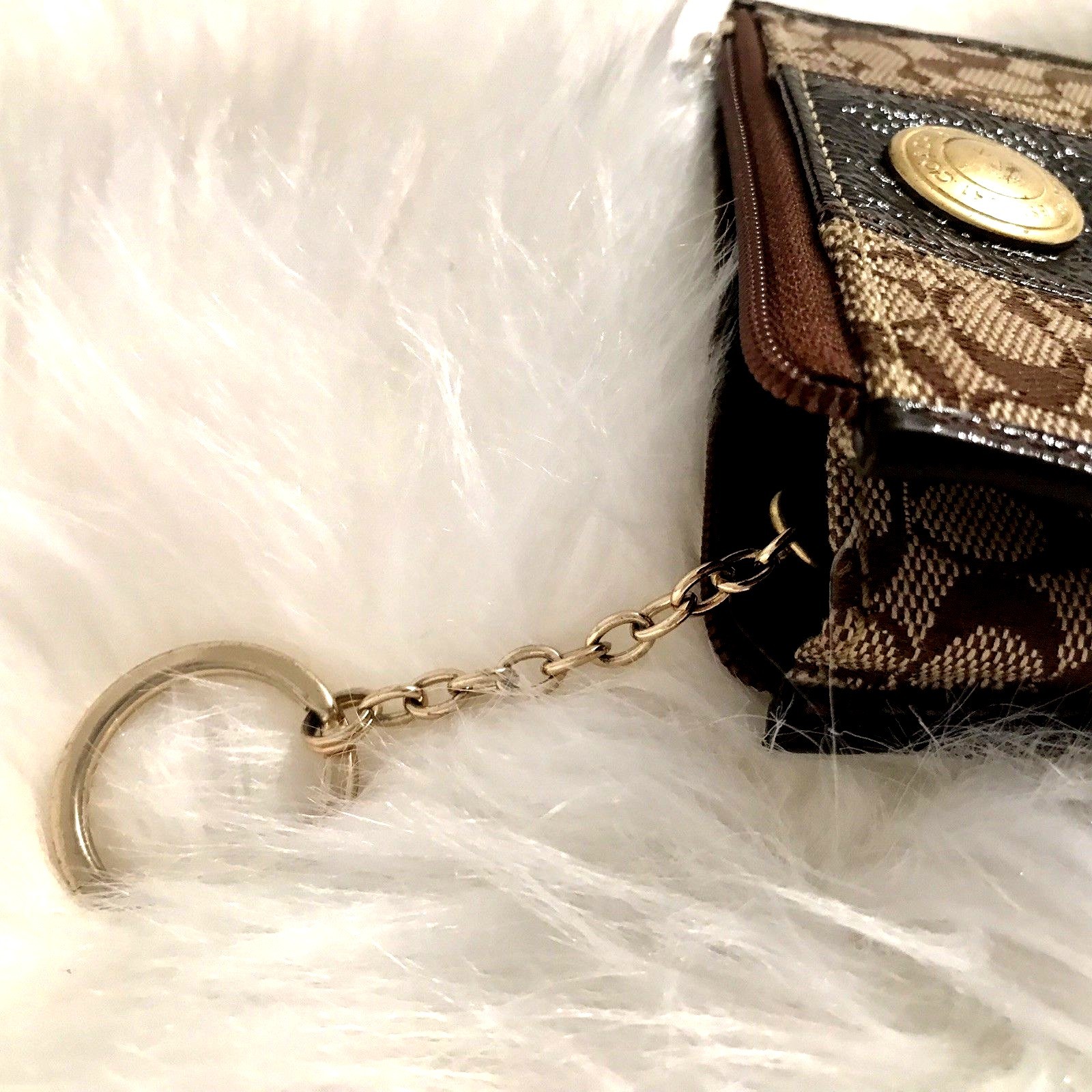 COACH  PATENT LEATHER CANVAS WALLET CREDIT CARD CASE SIGNATURE BRASS HARDWARE