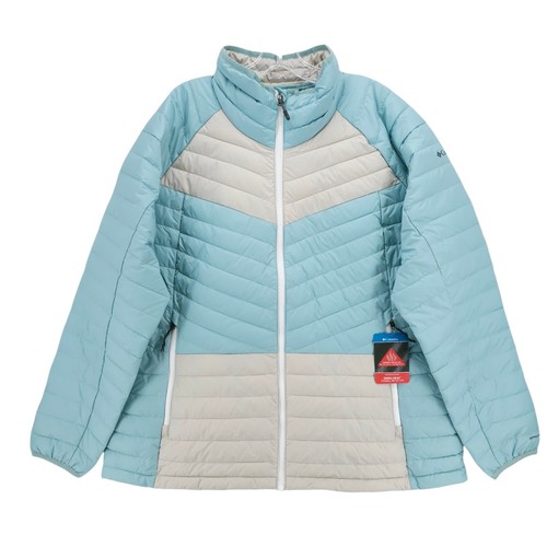 NWT COLUMBIA Powder Lite II Jacket Thermal Reflective Omni Heat Aqua Blue Tan 1X
