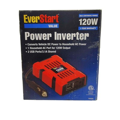 Everstart 120W Power Inverter Car Adapter, Converts DC to AC Power. PLUS USB.