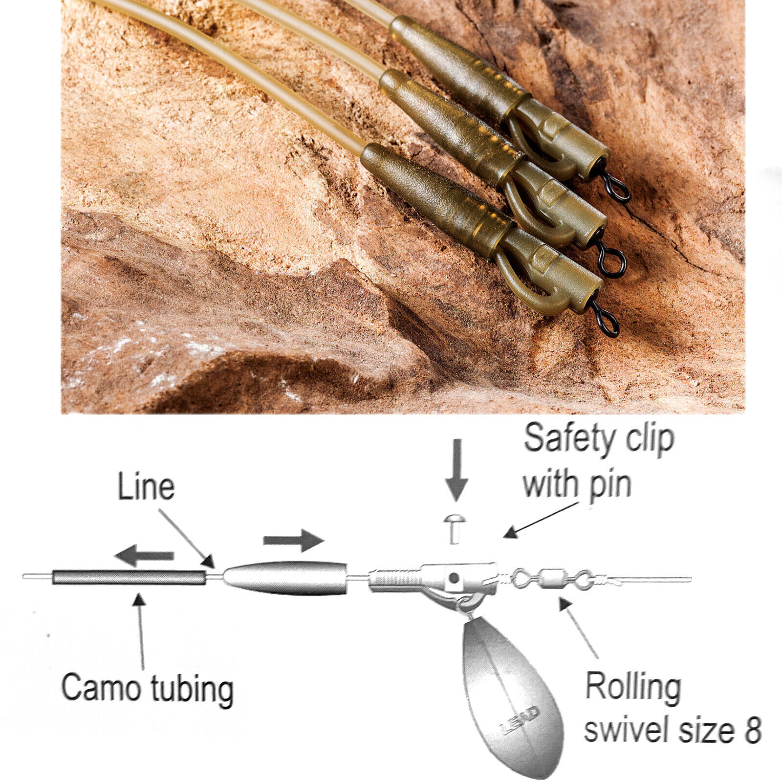 RED CARP Safety Bolt Rig Camo Tubing Silicone Karpfenvorfach Karpfenmontage Karp