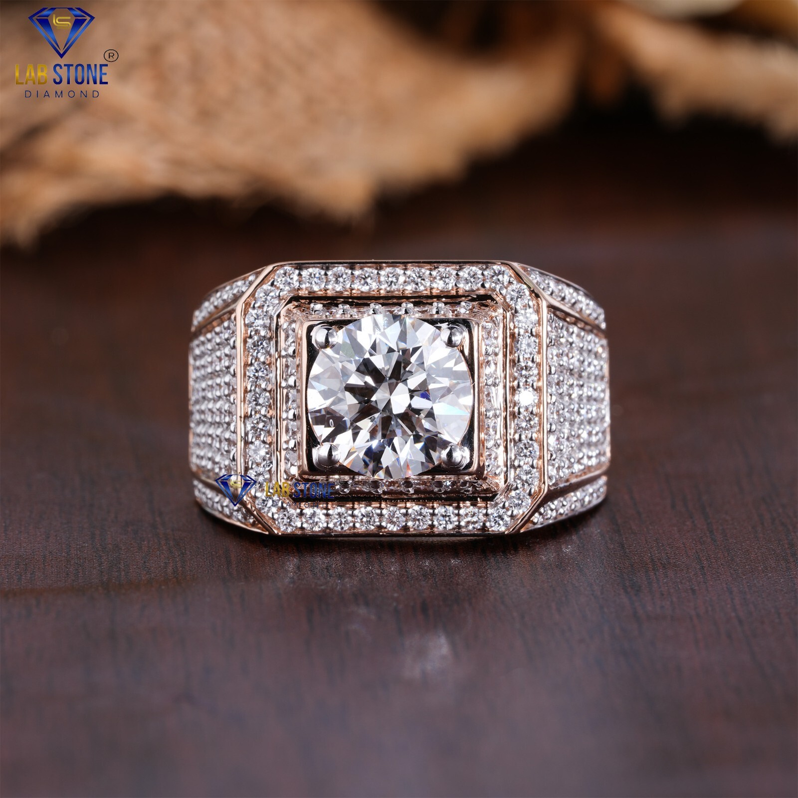 3.522 TDW Round Cut Diamond Ring by Lab-Stone 18kt Rose Gold