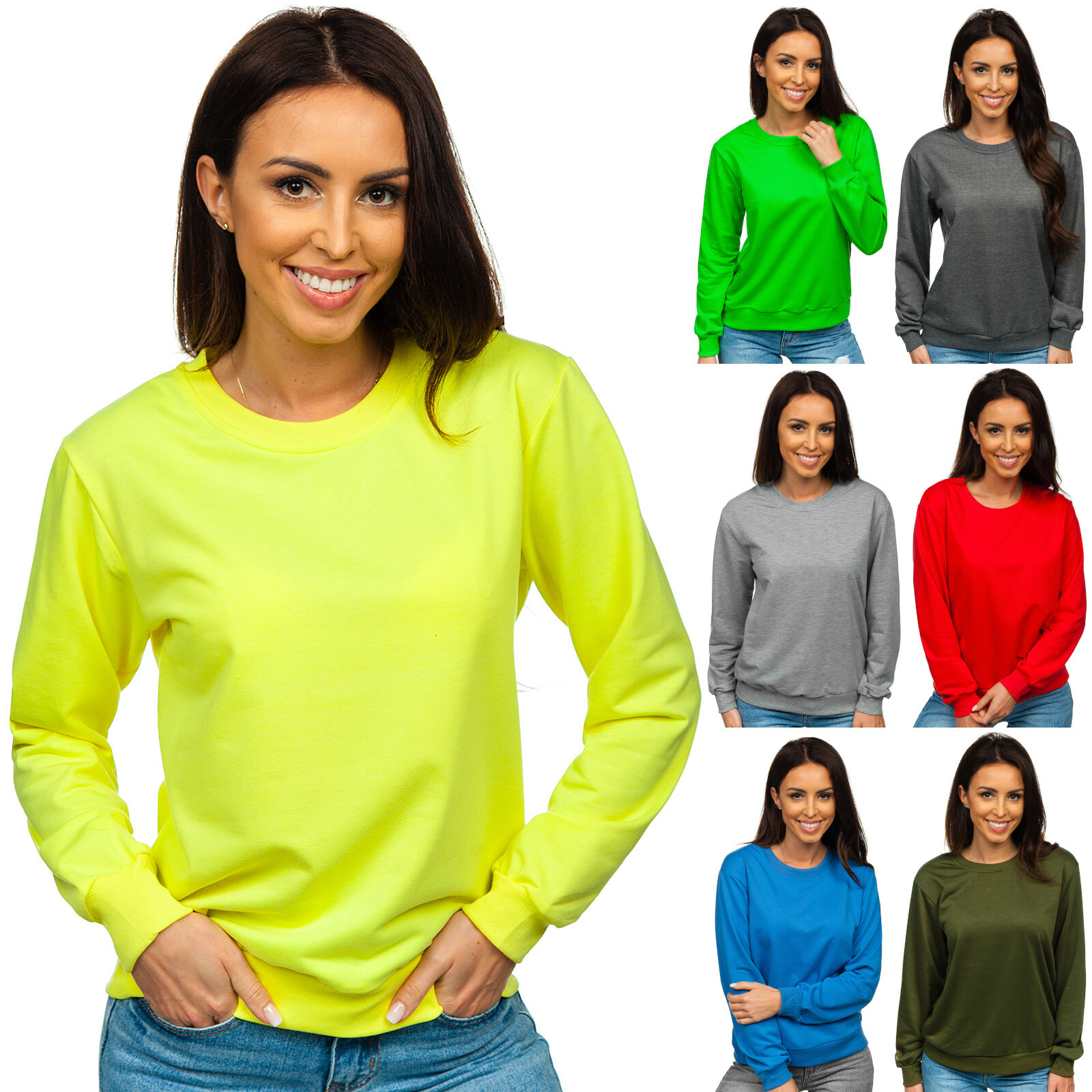 Sweatshirt Pullover Pulli Rundhals Classic Unifarben Sport Damen BOLF Basic