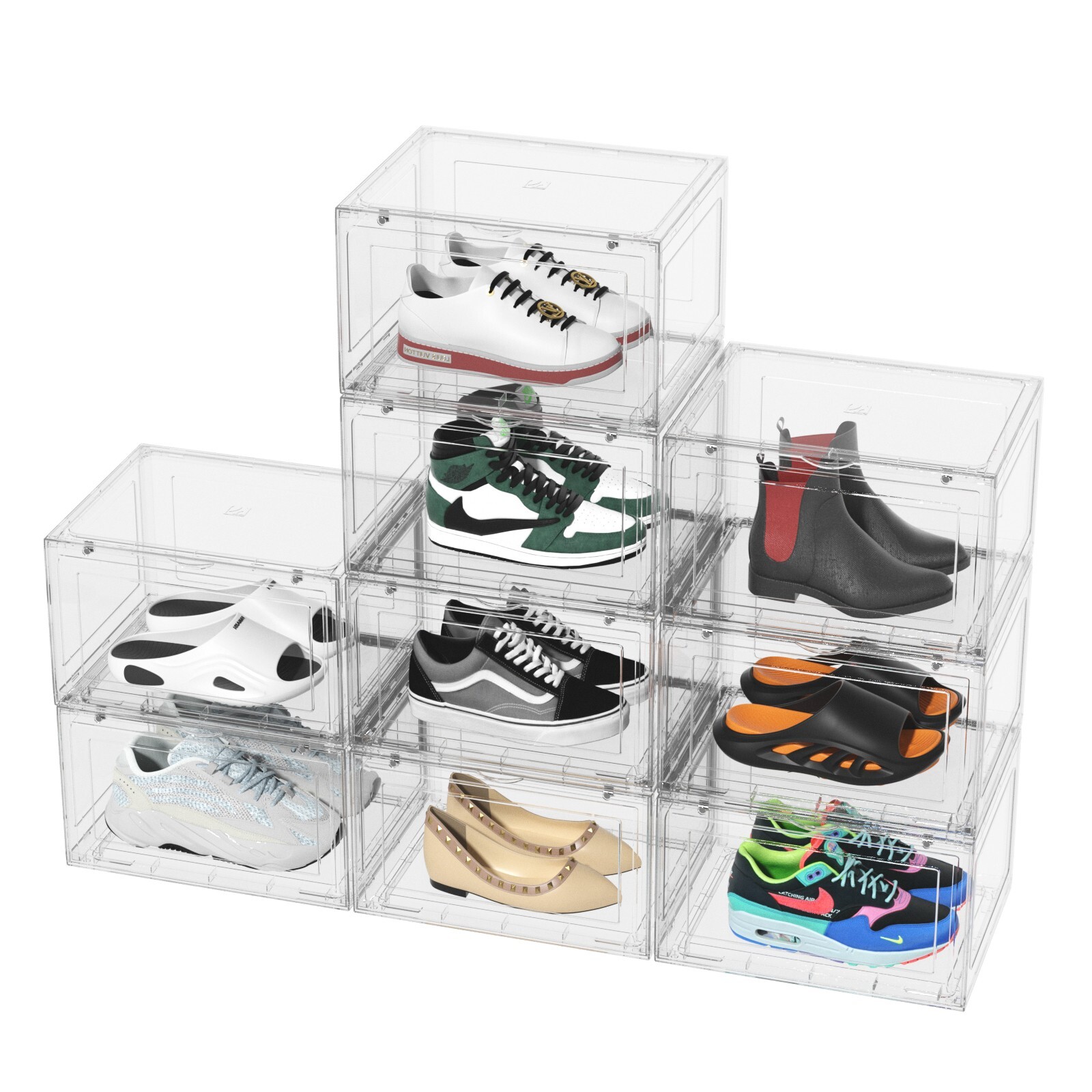 Kekow 9-Packs Magnetic Shoes Storage Box Sneaker Case Clear Stackable Container