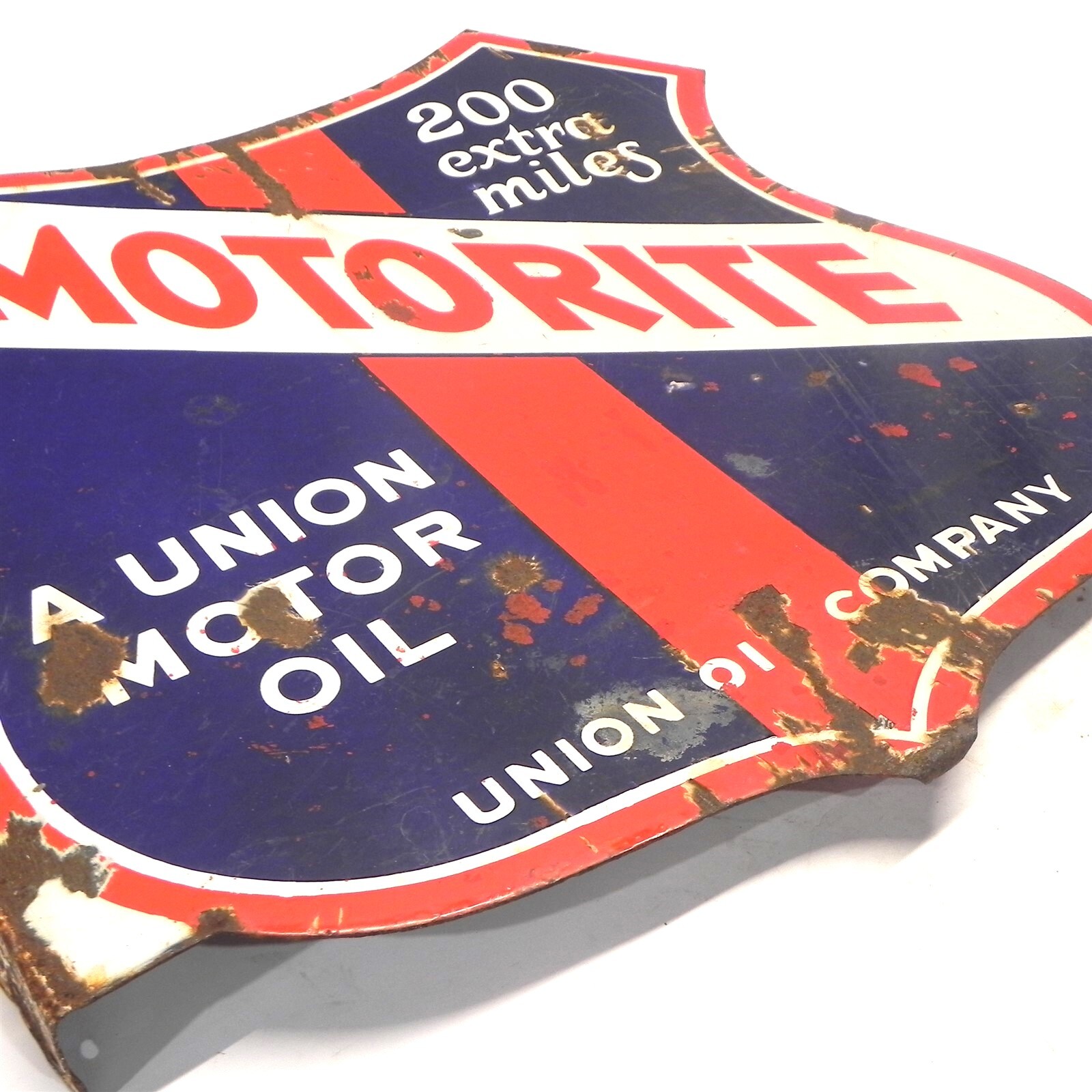 VINTAGE UNION MOTOR OIL MOTORITE PORCELAIN SIGN DOUBLE SIDED