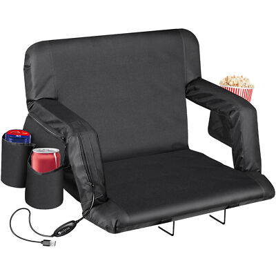 Extra Wide Heated  Bleacher Seat Foldable Stadium Chair USB 3 Levels of Heat