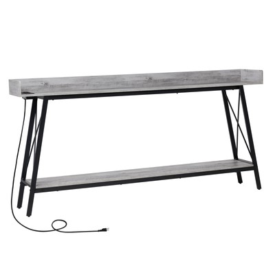 Console Table 2 Power Outlets USB Port Rustic Industrial Sofa Table Behind Couch