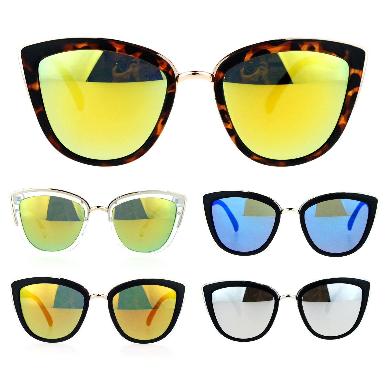 SA106 Womens Color Mirror Reflective Lens Oversize Cat Eye Sunglasses