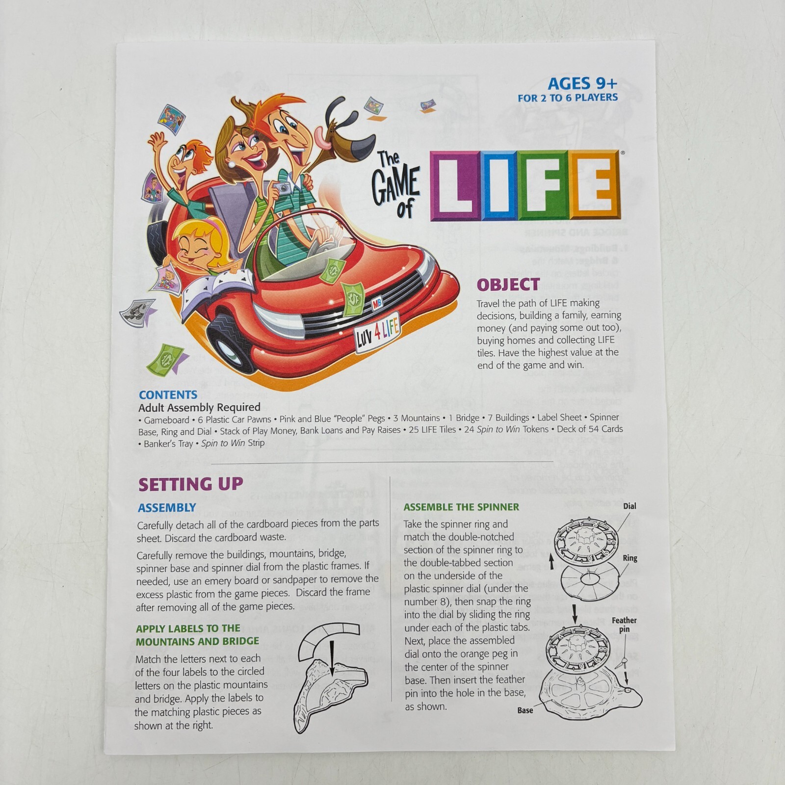 The Game of Life Instructions Manual Rules 2007 Replacement Parts 