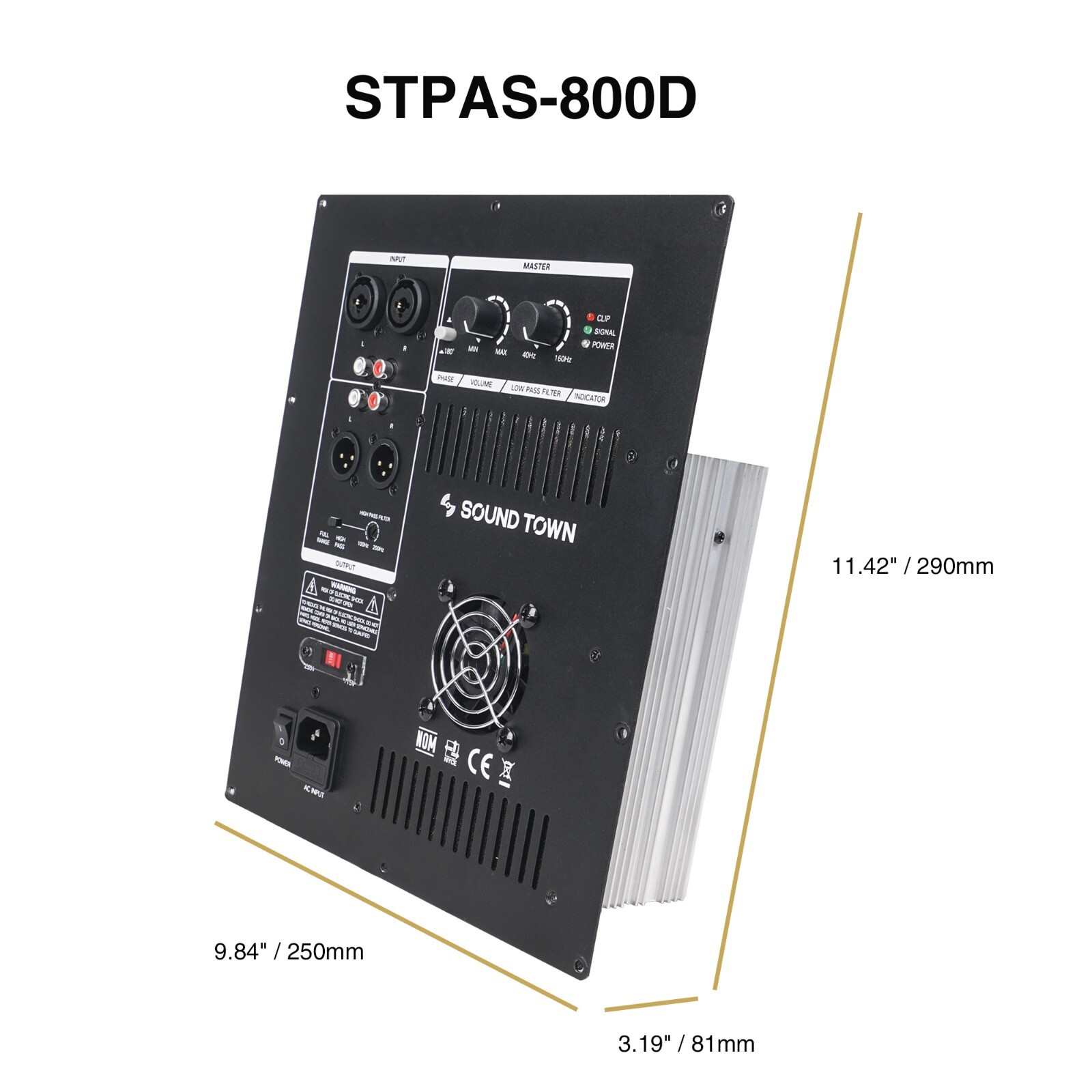 Sound Town Class-D Plate Amp for PA Subwoofer Speaker 700W RMS w/LPF(STPAS-800D)