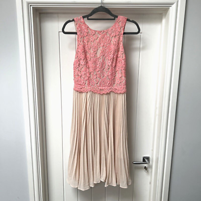 Oasis Dress Women's UK 8 Pink & Beige Sleeveless Lace Pleated BNWT RRP £85