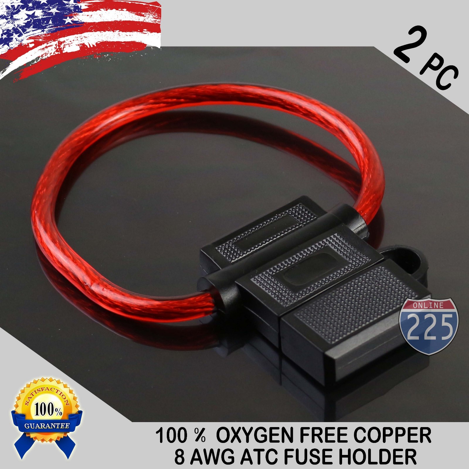 2 PACK 8 GAUGE ATC IN-LINE FUSE HOLDER 100% OFC COPPER WIRE CABLE WATERPROOF US