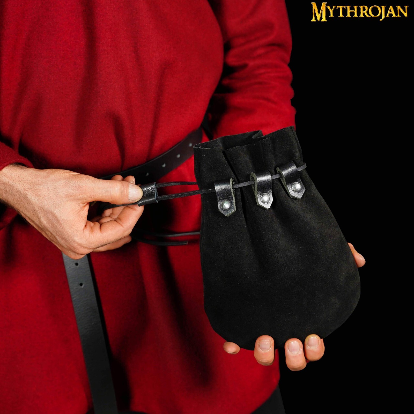 Medieval Drawstring Belt Pouch Renaissance Jewelry Bag Costume Accessory Black