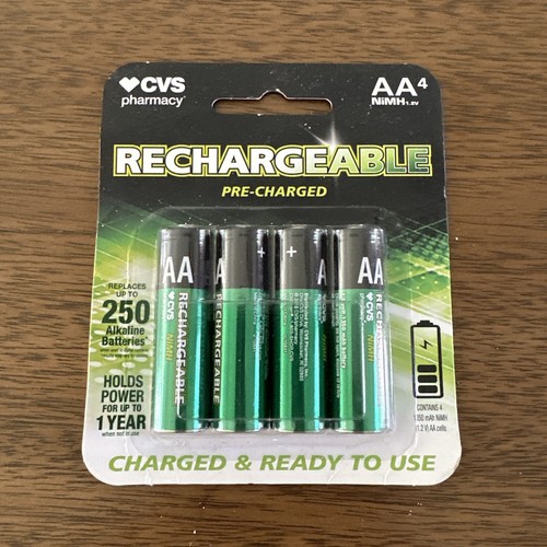 CVS Pharmacy Pre Charged Nimh 1.2v Rechargeable AA NiMH 1.2v Batteries 4 Ct NEW