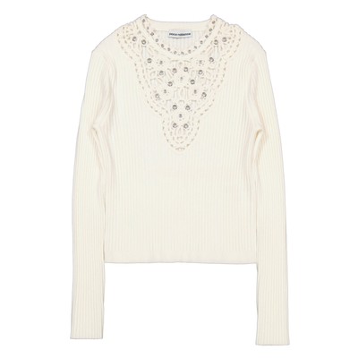 Pre-owned Rabanne Long Sleeve Floral Detail Knit Sweater In White