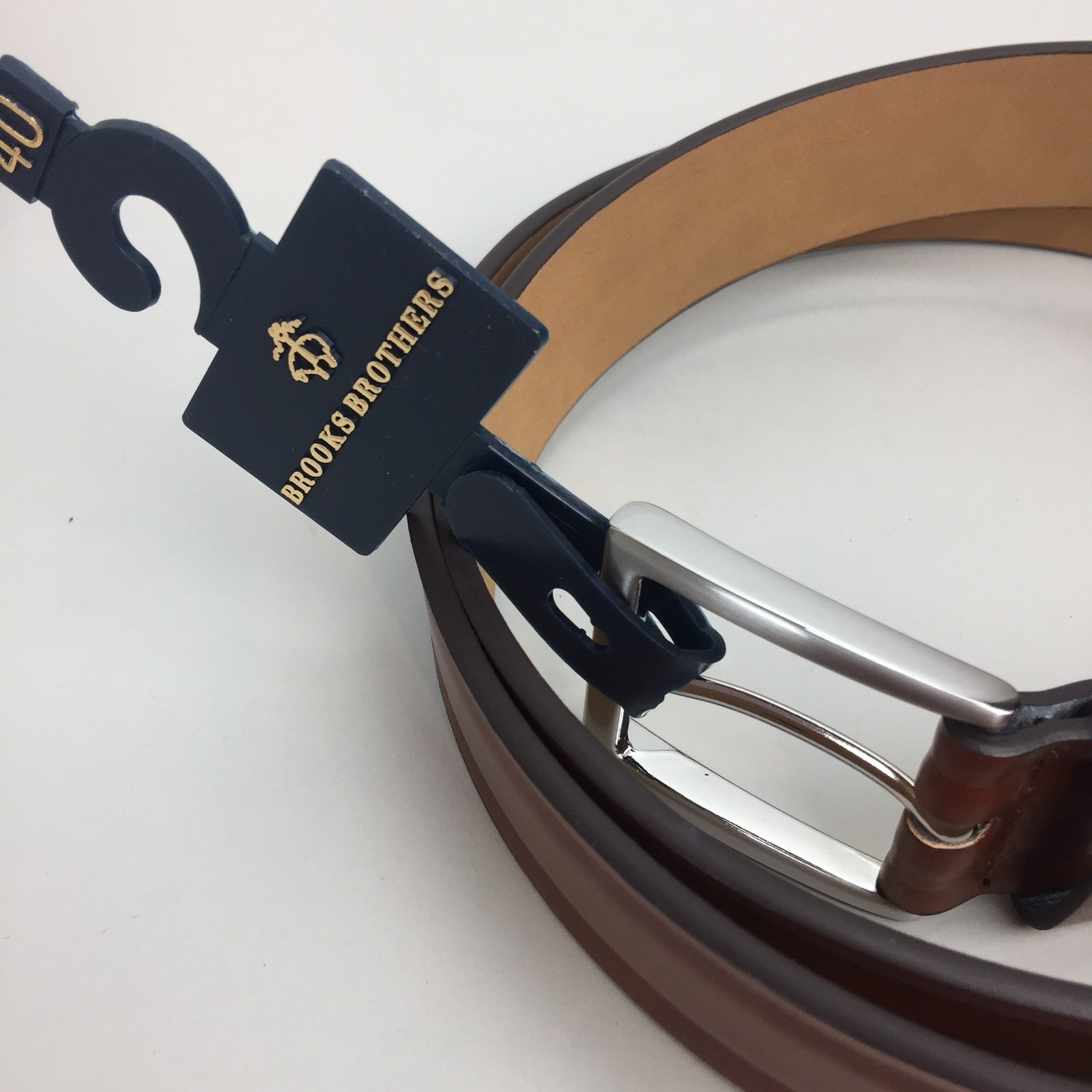 Brooks Brothers Mens Leather Belt size 40 Brown Silver Buckle New