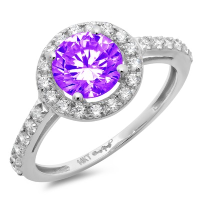 Pre-owned Pucci 1.86 Ct Round Cut Halo Real Amethyst Promise Bridal Wedding Ring 14k White Gold In Purple