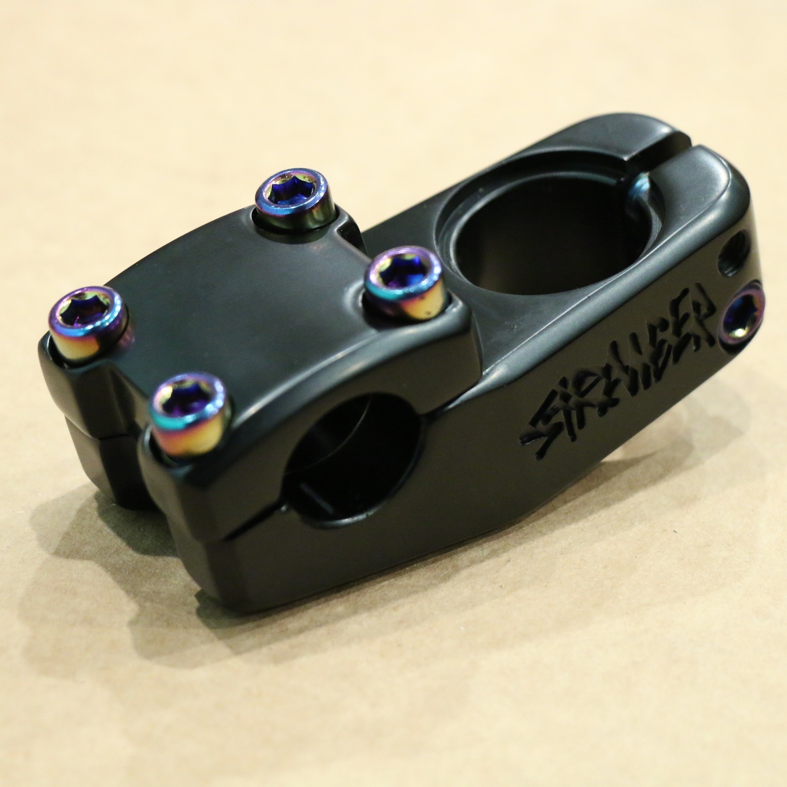 STRANGER BMX BIKE HAZE v2 BICYCLE STEM BLACK w/ OIL SLICK BOLTS