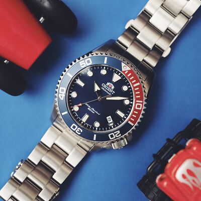 Pre-owned Orient Sports Rn-ac0k03l Pepsi Color Mechanical Automatic Diver 200m Watch Men