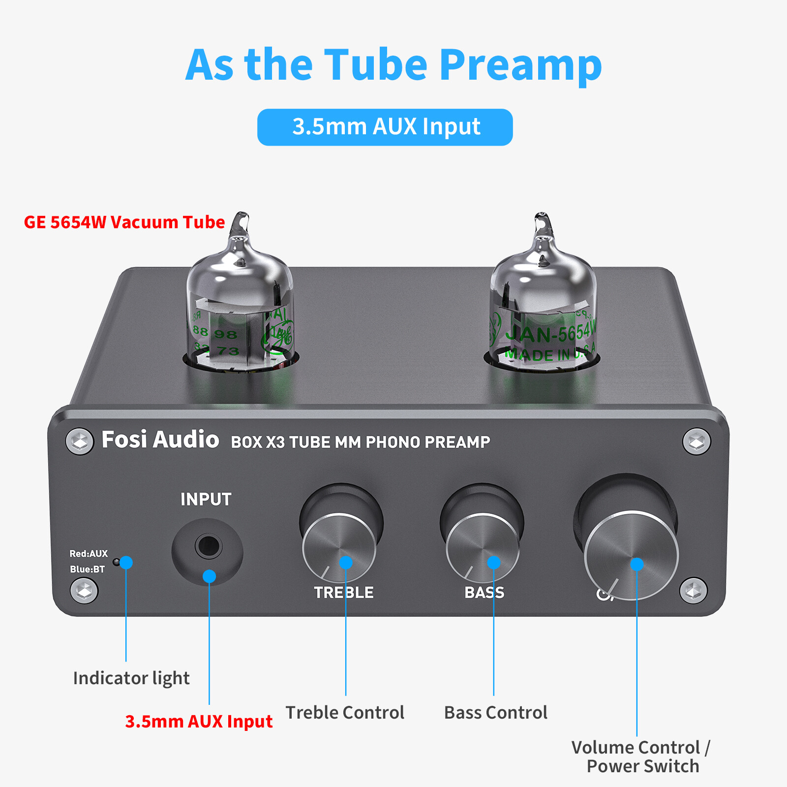 Fosi Audio BOX X3 MM Turntable Amp Bluetooth 5.0 Hi-Fi Tube Phono Preamplifier 