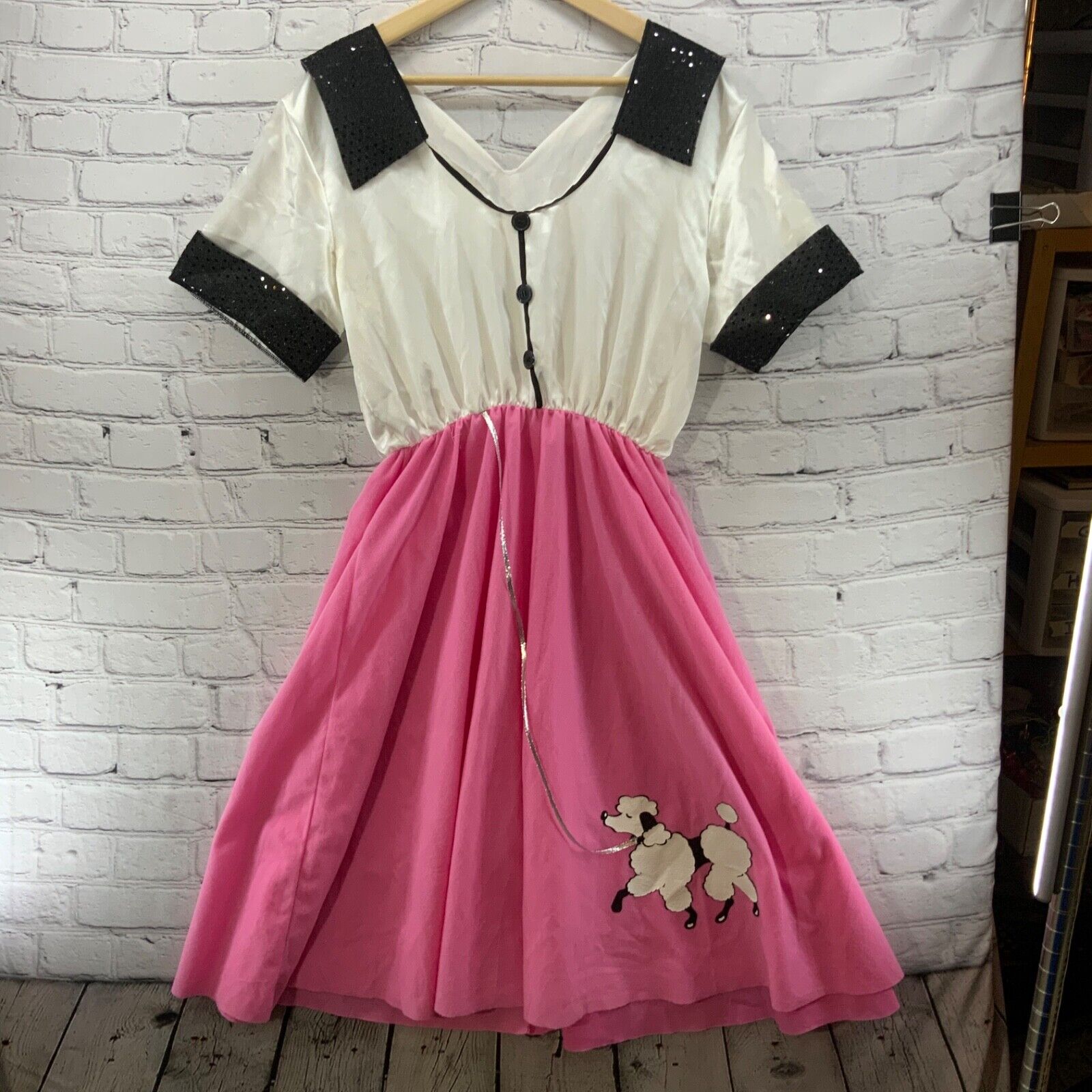 Poodle Skirt Outfit Halloween Costume Pink White 50’s Sock Hop Diner FLAW