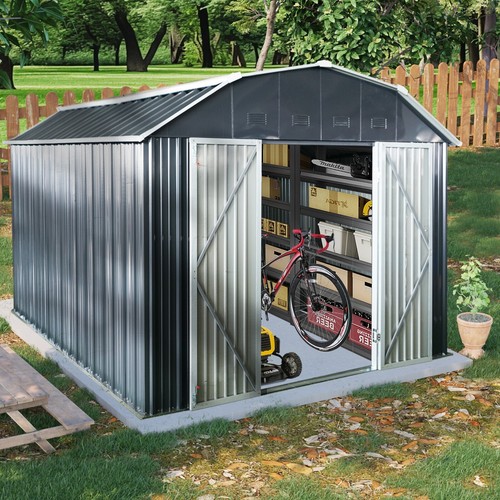 10x12 FT Outdoor Metal Storage Shed with Arch Roof and Locking Doors for Lawn